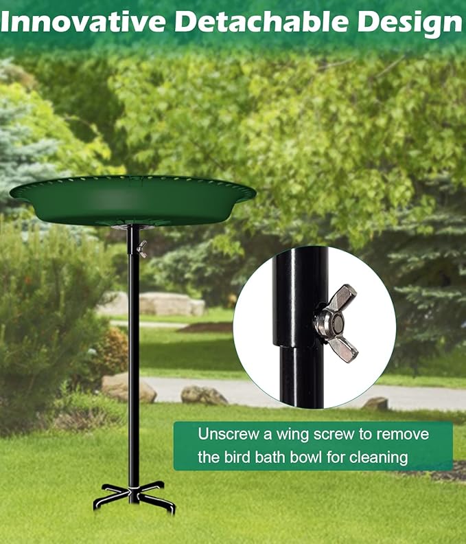 29 Inch Height Oval Shape Bird Bath for Outdoors, Detachable 5-Prong Birdbath Bowl Spa & Birdfeeder with Metal Stake Stand for Outside Garden, Green