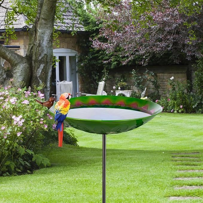 Metal Bird Bath for Outdoors, Peacock Birdbath with Stake, 43" H Bird Bath & Feeder with 13" Bowl for Outside Garden Patio Yard Decor