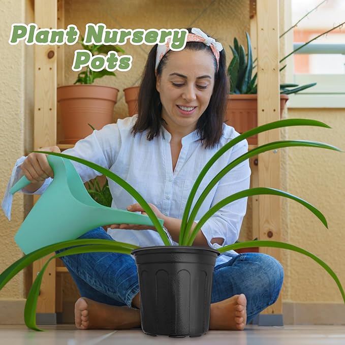 Pynqdfu 60 Pcs 1 Gallon Plant Nursery Pots,Plastic Seed Starter Pot with Drainage Holes,Plastic Plant Pots for Planting,Cuttings,Transplanting,Home Garden(Black)