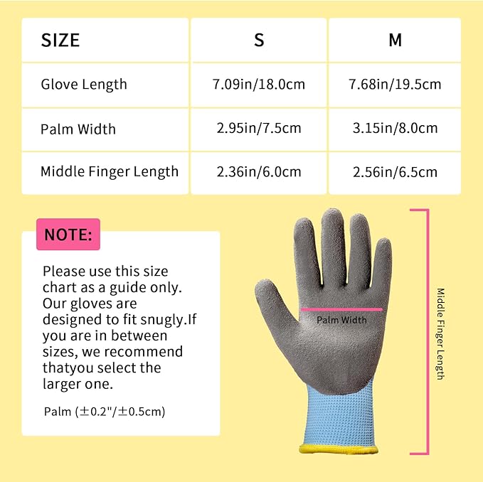 PROMEDIX P Kids Gardening Gloves – Rubber Coated Work Gloves for Children Age 6-8,Soft & Breathable for Outdoor Play & DIY