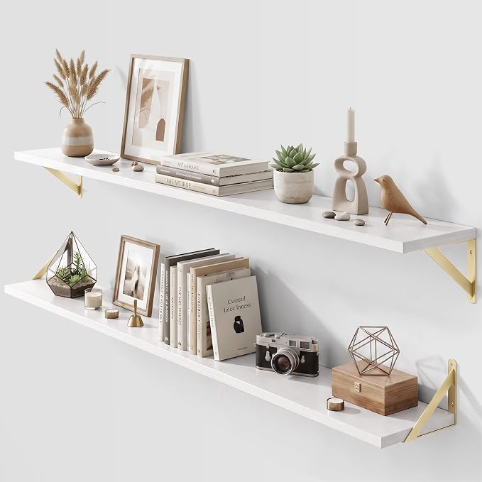 Dreamland Wall Mounted Floating Shelves Set of 2, 55x8, White&Gold