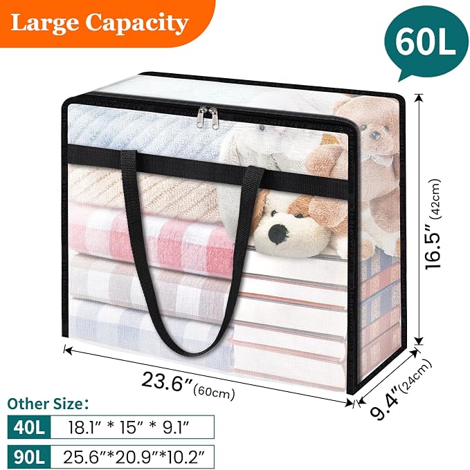 TasticTotes 8 Pack Clear Storage Bags for Comforter, Clothes & Bedding, 60L
