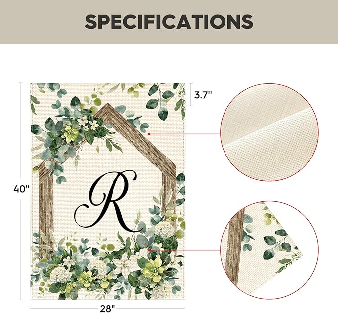 AVOIN colorlife Initial Letter R Monogram House Flag 28x40 Inch Double Sided Outside, Spring Floral Family Last Name Yard Decoration