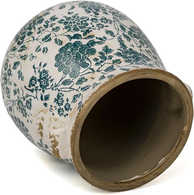Dosayes Teal Ceramic Pot for Planter, Vintage Flower Pot with Drainage Holes, 6.3 inch Ice Crack Glazed Indoor Planters Pot with Handle (Cyan)