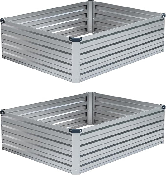 Foxlang 4x3x1ft(2 Pack) Galvanized Raised Garden Bed,Outdoor Planter Box Metal Patio Kit Planting Bed for Vegetables Flowers Herb,Silver