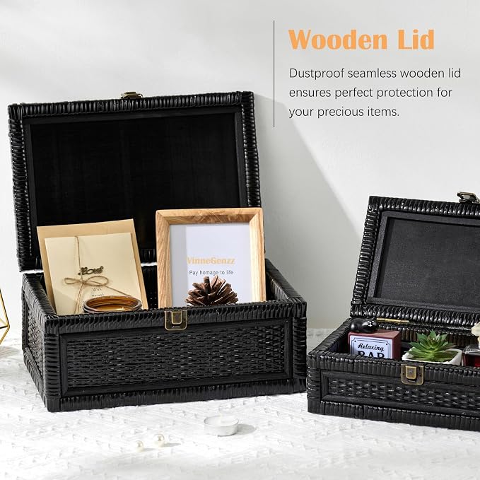 Rattan Box with Lid Decorative Natural Handmade Boho Baskets