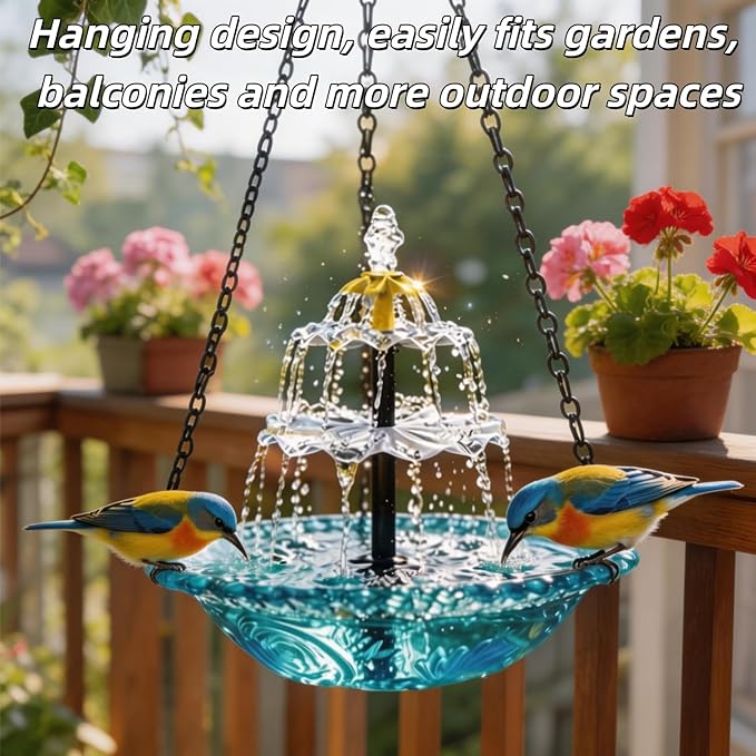 2026 New Solar Cascade Hanging Bird Bath Fountain – Outdoor Bowl Bird Bath with Solar Pump, Large Hanging Fountain for Hummingbirds, Gardens, Patio & Backyard