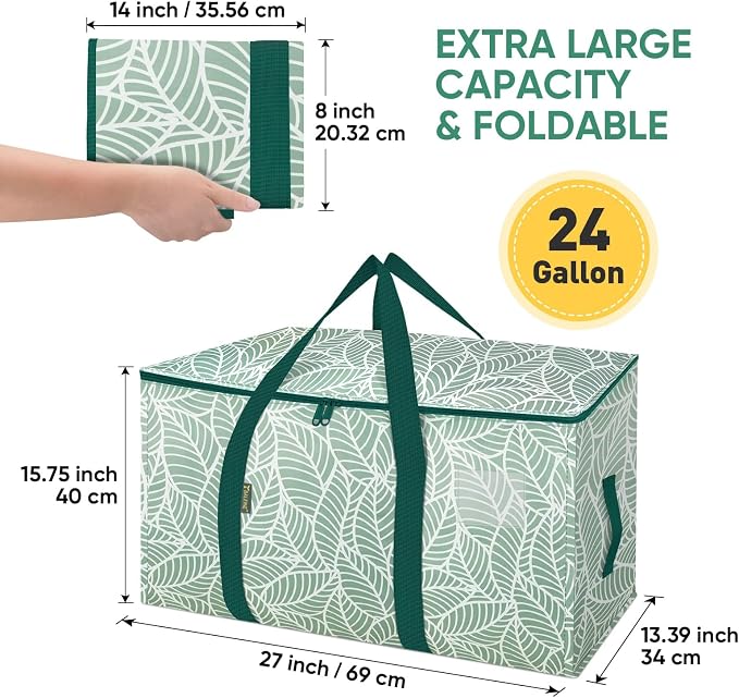 BALEINE 8-Pack Oversized Moving Bags with Reinforced Handles, Heavy-Duty Storage Tote for Clothes, Moving Supplies (Antique Folidage, 8-Pack)