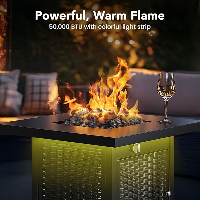 Ciays 28" Propane Fire Pit Table, 50,000 BTU CSA-Listed Gas Fire Pit with RGB Lighting, Adjustable Flame, Lava Rock, APP Control, Music-Sync Lighting, Outdoor Gas Fire Pit for Patio, Backyard & Garden