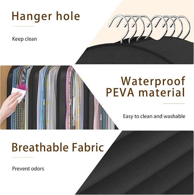 Black Garment Bags for Hanging Clothes, 4-Pack, 32"