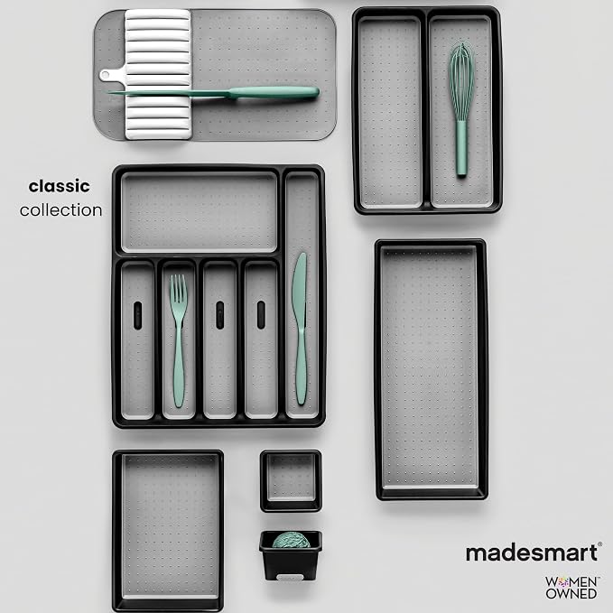 madesmart Classic 5 Compartment Compact Silverware Tray, White