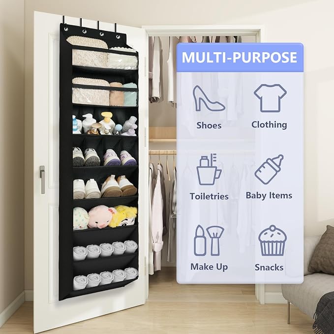 1 Pack 8 Shelves Over The Door Shoe Organizer, 68" Exlarge Deep Pockets | Hanging Shoe Organizer, Shoe Rack for Closet, Shoe Holder for Boots, Sneakers, Heels, Over Door Organizer in Home, RV, Black