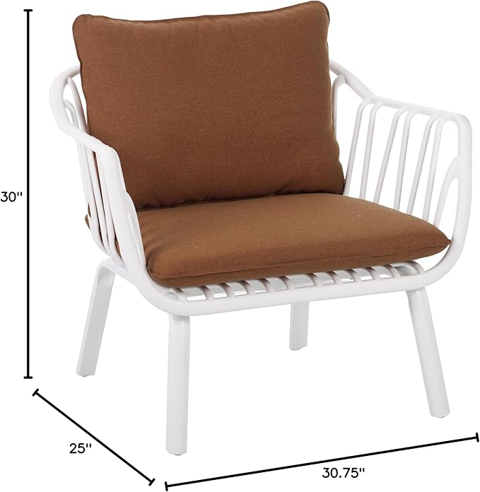 Christopher Knight Home Set of 2 Huron Indoor/Outdoor Polypropylene and Iron Frame Club Chairs, Patio Conversation Seating/Armchair for Garden, Backyard, Poolside, Removable Cushions, White+Brown