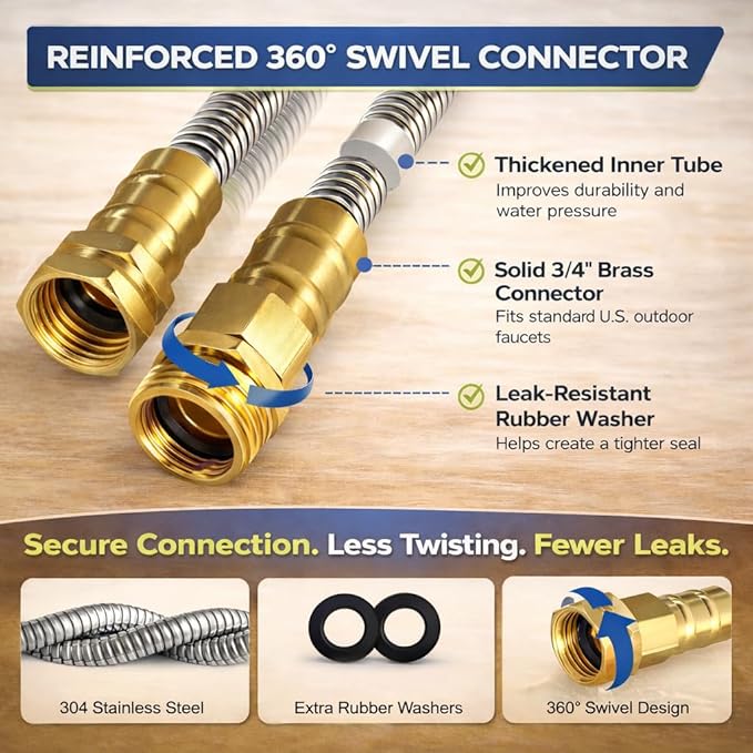 Metal Garden Hose 150 ft – 304 Stainless Steel Water Hose with Nozzle Sprayer, Garden Hoses Flexible, Lightweight, No Kink, Heavy Duty for Outdoor (150 ft)