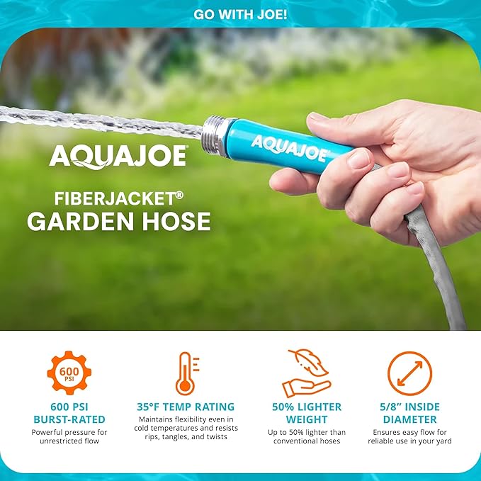 Aqua Joe AJFJH100-58-PRX XTREME FIBERJACKET Flexible, Kink-Resistant Garden Hose, 600 PSI Max, 5/8-Inch Diameter, 100 Feet