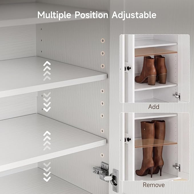ONBRILL Extra Large Shoe Cabinet with 4 Doors & 6 Adjustable Shelves(White)