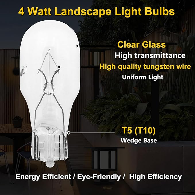 Landscape Light Bulbs 4 Watt,12 Volt Low Voltage T5 Light Bulbs for Malibu Appliance Garden Outdoor Lamps Landscape Lights Replacement Parts -2800K Warm White,CRI 85 (Clear),12 Packs