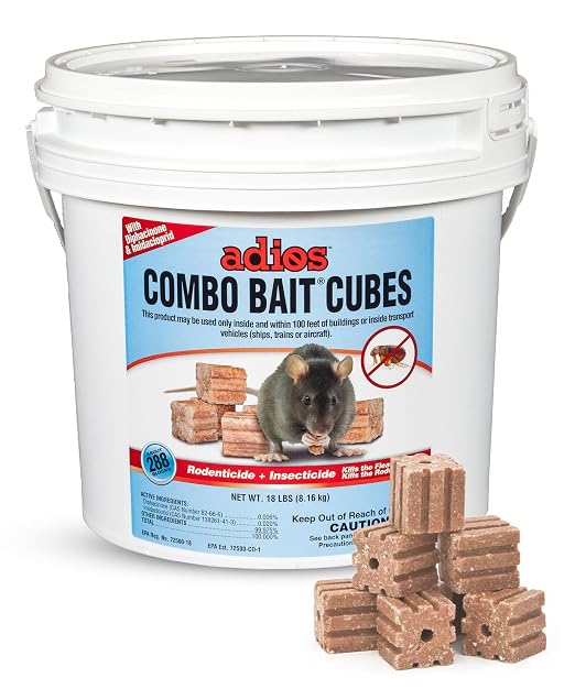 Kaput Adios Combo Bait Cubes – Dual-Action Rodenticide + Insecticide Rat Bait Blocks for Rats, Mice & Fleas, 18 lbs