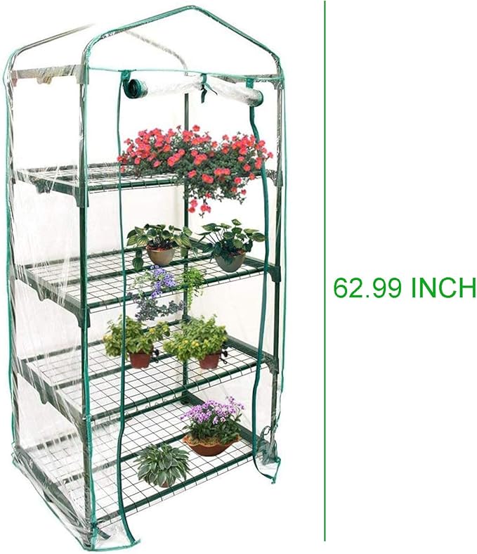 Mini Greenhouse Transparent PVC Cover Portable Small Greenhouses Cover wih Roll-Up Zipper Door, Waterproof Garden Green House Tent(Iron Stand not Include)