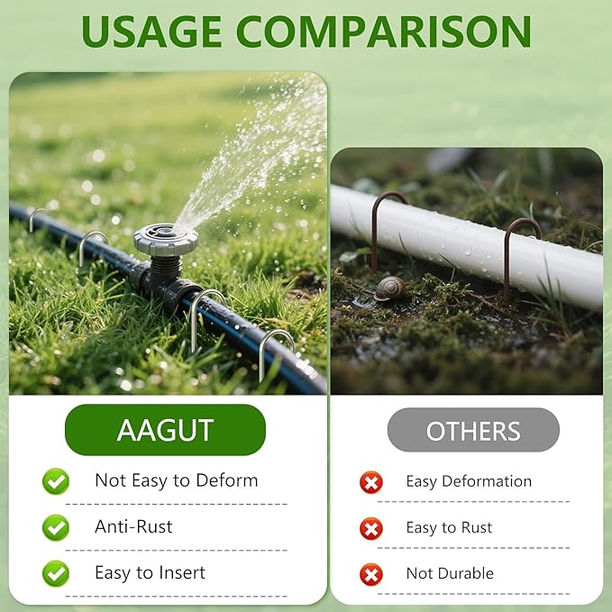 AAGUT 4 Inch Landscape Stakes 80 Pack Garden Drip Irrigation Tubing Stakes Heavy Duty 14 Gauge Galvanized Ground Staples Lawn U Hooks for Soaker Hose, Chicken Wire, Chain Link Fence, Dog Fence