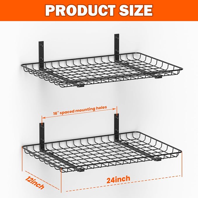 Ultrawall Wall Mounted Storage Shelf, Garage Wall Shelves 24x12 Inch
