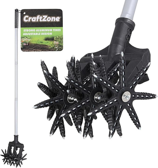 Lightweight Rotary Cultivator Garden Rotary Tiller with Stainless Steel Poles, Anti-Slip Grip, Hand Tiller for Soil Mixing or Reseeding Grass Lawn Tiller Total Length 69 Inch