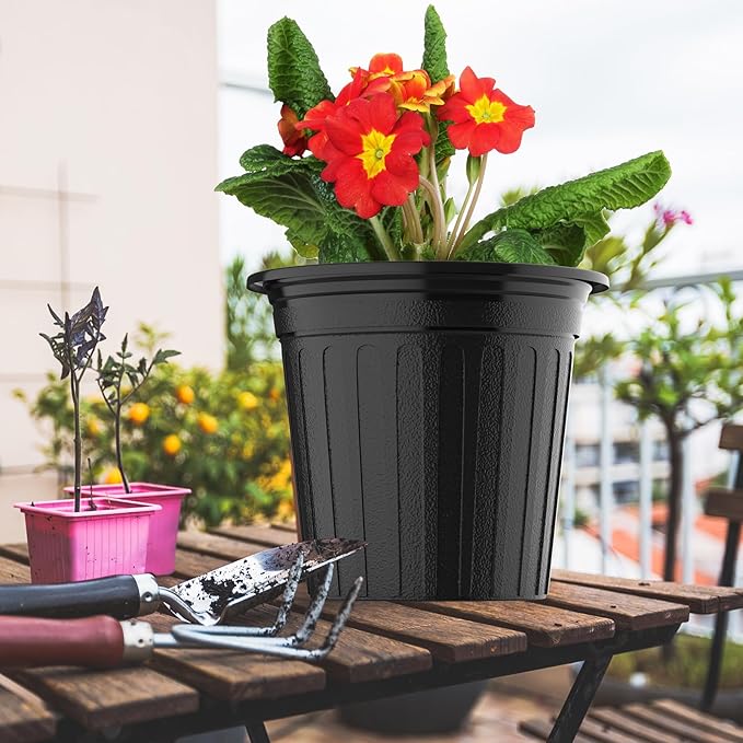 200 Pcs 2 Gallon Planter Nursery Pots, Seed Starting Pot Plastic Flower Seedling Pots with Drainage Holes Flexible Plant Container for Indoor Outdoor Garden Lawn Yard Plants Seedlings (200, 2 Gallon)