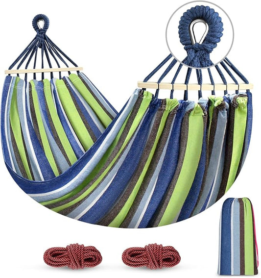 MOSFiATA Hammocks Portable Camping Hammock Upgraded 550lb Comfortable Fabric Hammock with Two Anti Roll Balance Beam and Sturdy Tree Straps for Camping, Patio, Backyard, Outdoor （Light Green）