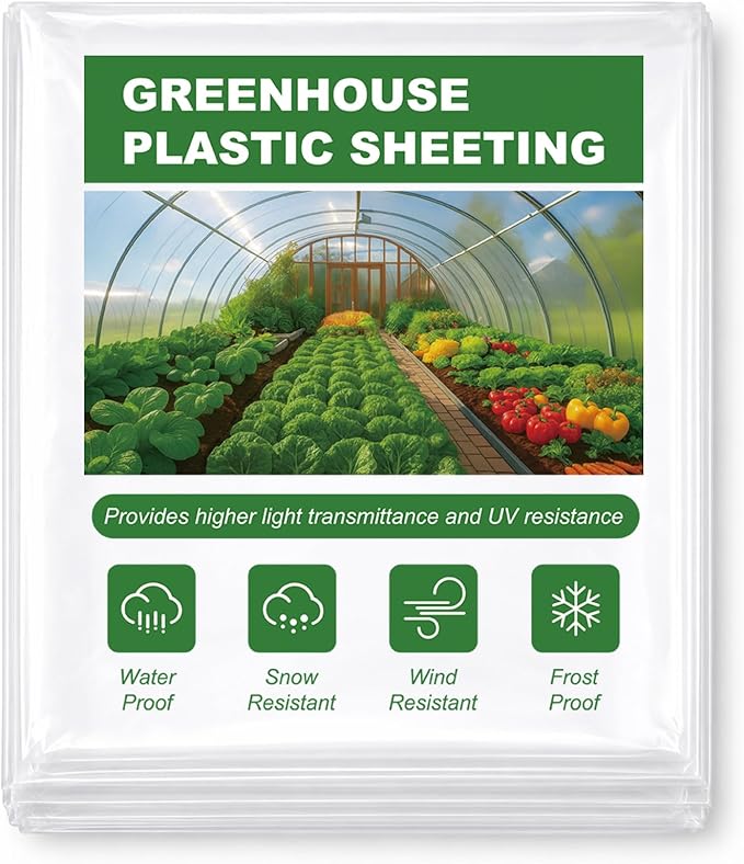 6 Mil Greenhouse Plastic Sheeting, 7x10 FT High Clear Greenhouse Film, Heavy Duty UV Resistant Waterproof Dust Green House Plastic Cover for Garden, Farms, Agriculture