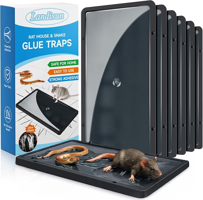 Landisun Mouse Rat Glue Traps for Snake Mices Spider Pest Control 6 Pack | Safe and Non-toxic ,indoor outdoor