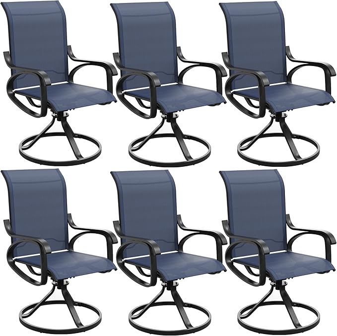 Patio Swivel Chairs Set of 6, All Weather Outdoor Rocking Chair with Textilene Breathable Back, Metal Frame, Patio Dining Chair for Backyard, Garde, Porch and Deck (6, Dark Blue)