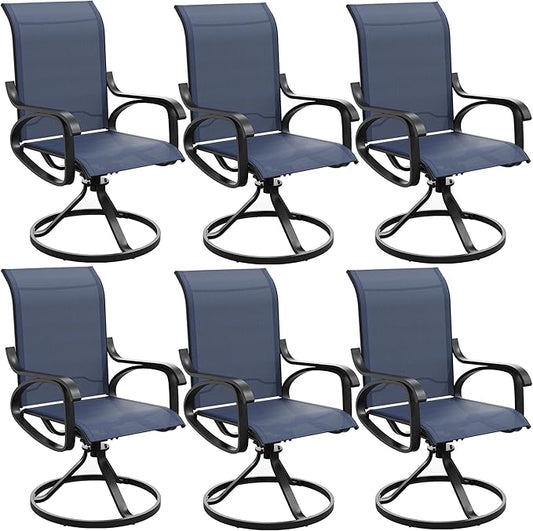 Patio Swivel Chairs Set of 6, All Weather Outdoor Rocking Chair with Textilene Breathable Back, Metal Frame, Patio Dining Chair for Backyard, Garde, Porch and Deck (6, Dark Blue)