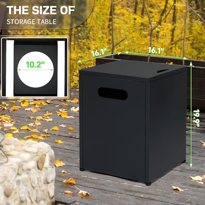 Outvita Outdoor Propane Tank Cover Table, 16in Propane Tank Storage Box with Carry Handle, Powder-Coated Steel, Multi - Use as Side Table for Patio, Garden & Living Room, 16 * 16 * 19.8inch, Black