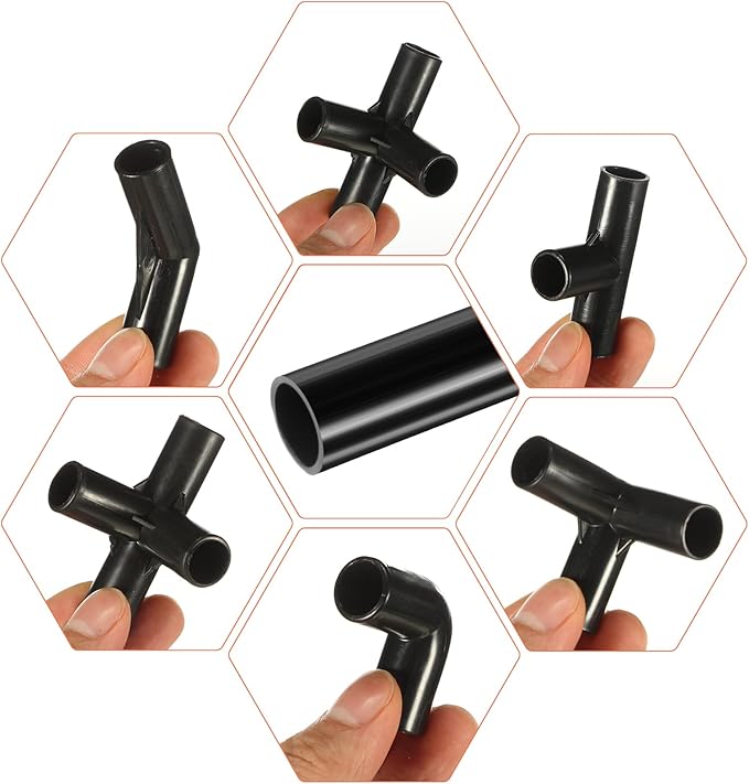 Sawysine 102 Pcs DIY PVC Projects Set Included 60 Pcs 24 Inch PVC Pipe and 42 Connection Pipe Fittings for Spring, Home, Greenhouse, Garden, Farm, Workshop, Summer(Black,3/8 Inch)