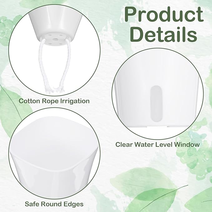 18 Pcs Self Watering Pots 3 Sizes Plastic Self Watering Planters Small Flower Plant Pot with Inner White Pot for Indoor House Plants, Flower (3", 4", 5")
