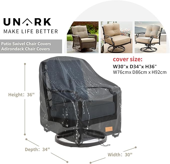 Outdoor Swivel Patio Chair Cover 4 Pack,600D Waterproof Heavy Duty Outdoor Chair Cover , Patio Furniture Covers, Outdoor Furniture Covers Waterproof, 30 W x 34 D x 36 H inches Black