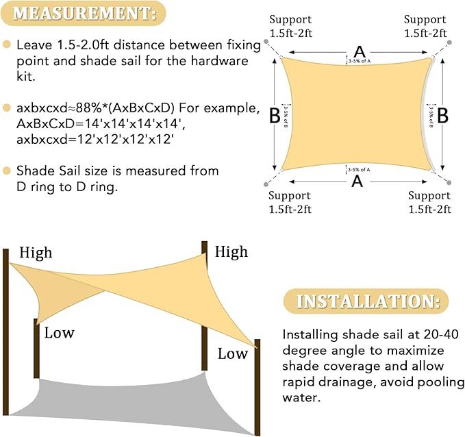 Shade&Beyond Rectangle 20'X20' Sun Shade Sail Sand Permeable Sand Canopy for Patio Garden Yard Deck Pergola (We Make Custom Size)