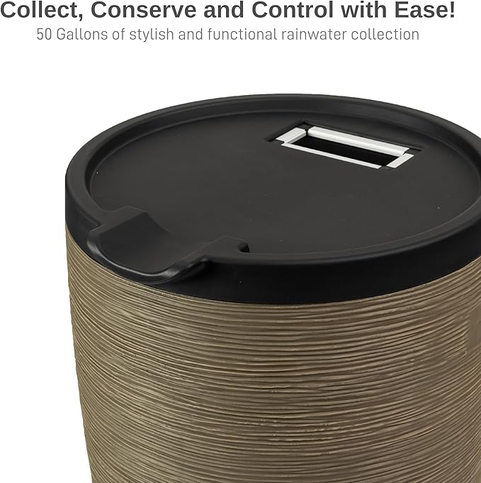 RTS Home Accents 50-Gallon Newport Rain Barrel with Stand and Removable Lid, Sandstone Color