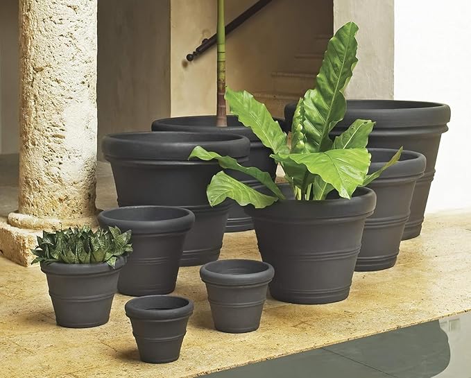 Crescent Garden Brunello Classic Rolled Rim Planter Pot, Indoor/Outdoor Plastic Round Pot - Traditional Planter for Herbs, Plants, Houseplant -14'' (Parchment)