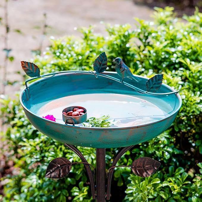 DREAMSOUL 5 Prongs Base Bird Bath with Metal Stake, Garden Bird Bath for Outdoors Tall Bird Bath Cast Iron Freestanding & Lightweight Bird Bath(37.4" H x 12.1" W)