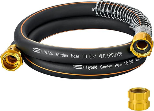 5/8 in. × 5 ft. High Flow Heavy Duty Garden Hose Flexible Hybrid Rubber Water Hose, No Memory Durable Premium Water Hose Leader Hose for Watering, Irrigation, Water Transfer Pump