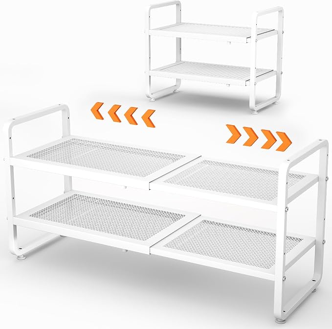 Expandable Metal Shoe Rack for Closet, Entryway & Garage, 2-Tier, White