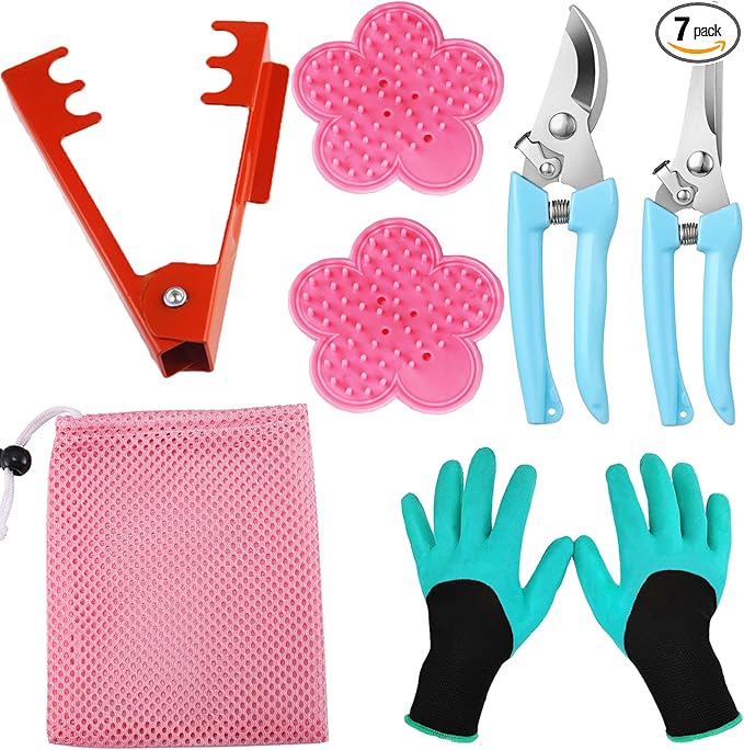 7PCS Rose Thorn Stripper Tool Floral Thorn Remover Tool Garden Leaf Pruning Shears Kit with Scissors, Glove for Floral Making Supplies