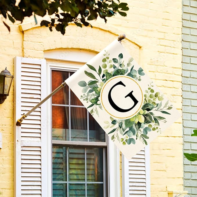 AVOIN colorlife Monogram Letter G Floral House Flag 28x40 Inch Double Sided Outside, Family Last Name Initial Yard Outdoor Decoration