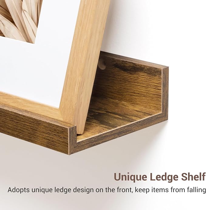 Axeman Picture Ledge Shelf, 16 Inch Brown Floating Shelves Set of 3