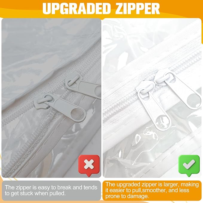 Plastic Storage Bags with Easy-Glide Zipper, Pack of 8, Durable Clear Vinyl Zippered Storage Bags for Clothes Sweaters Comforters Blankets Sheets Bedding (15 x 12 x 5 Inch, Transparent White)