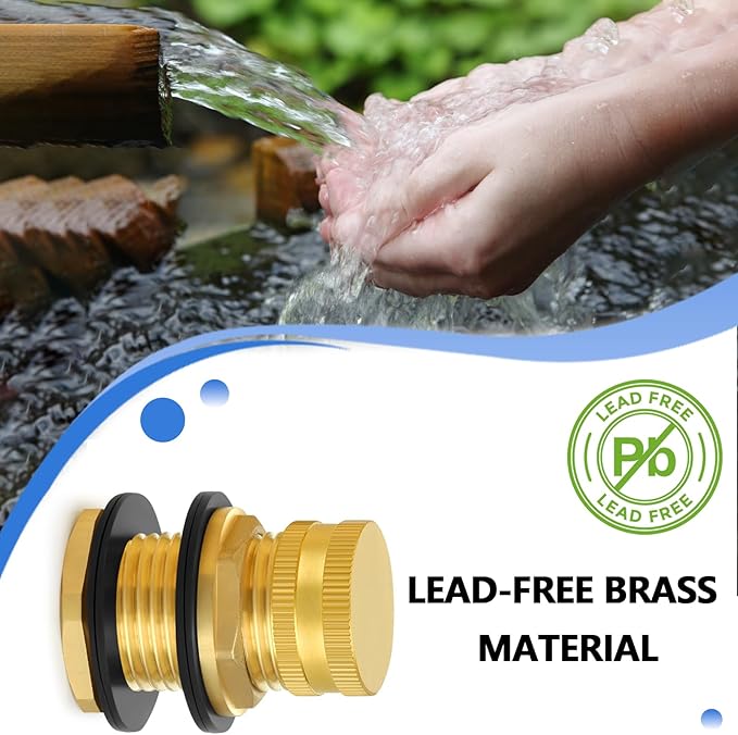 Ceaeso Brass Male Garden Hose Bulkhead Fitting With Plug, 1/2" Female NPT, 3/4" Male GHT (garden Hose Thread), Brass Tank Connector/drain/flush Port Kit For Rain Barrels, Aquariums, Sinks，2 Pack