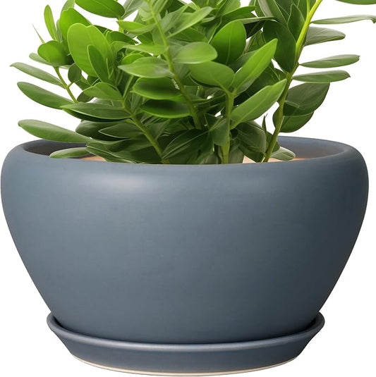 Ceramicfor Ceramic Plant Pot - 11 Inch Planter for Indoor Plants Large Plant Pot with Drainage Hole and Saucer Round Outdoor Planter Modern Flower Pot for Home Decor Gray
