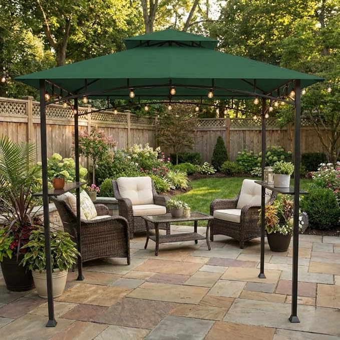 Garden Winds Custom Fit Replacement Canopy Top Cover Compatible with Aldi Gardenline Belavi 8' x 5' Grill Gazebo – Green