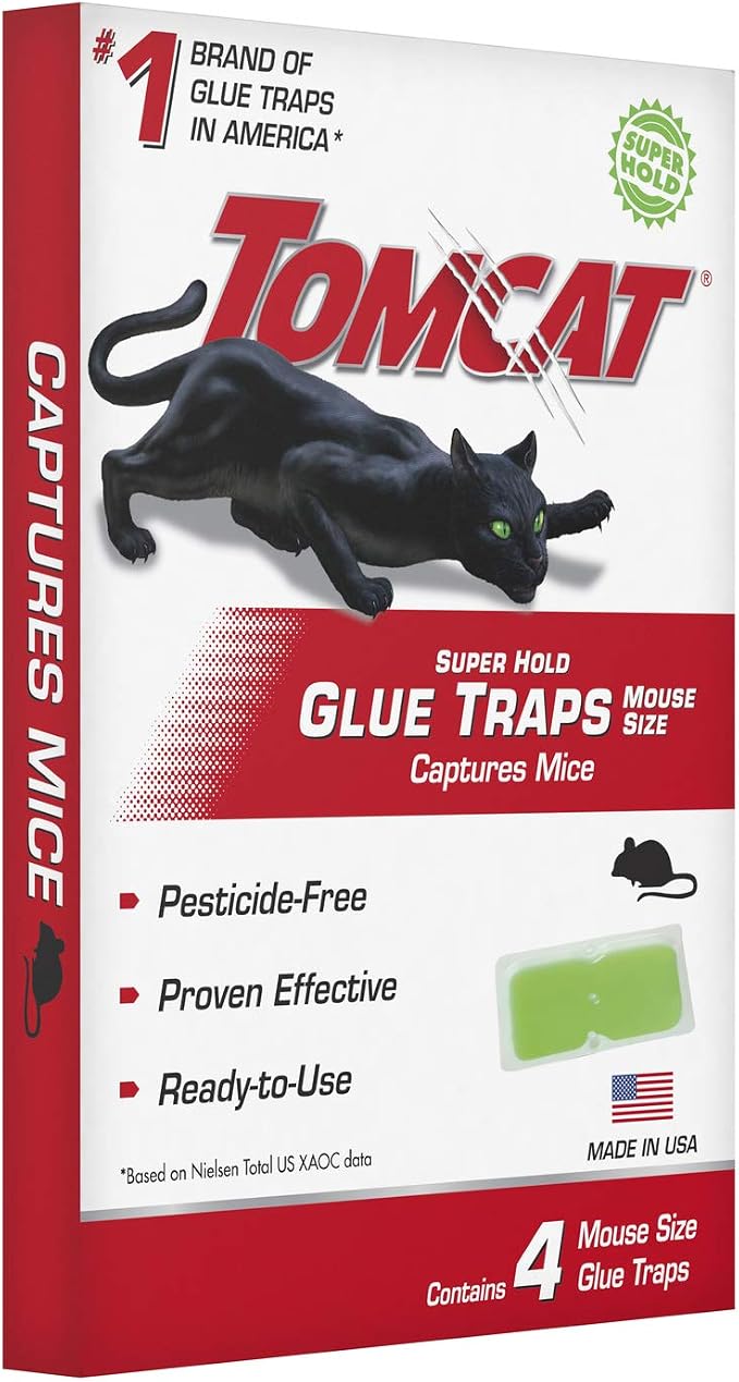 Tomcat Super Hold Glue Traps Mouse Size, 3-Pack (12 Glue Traps) | For Mice, Cockroaches, Spiders, and Scorpions, Ready-To-Use, 3 Packages Each with 4 Glue Traps